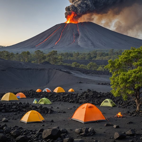 Quels sont les équipements nécessaires pour un camping en région de volcans actifs?